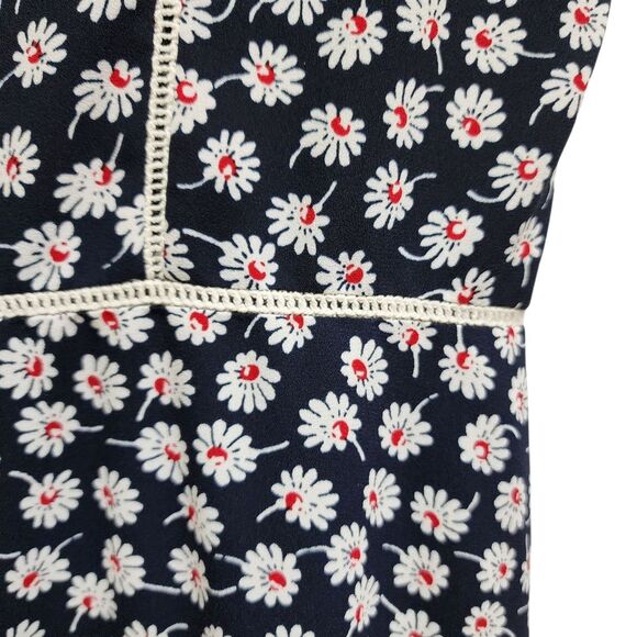 Brooks Brothers Dress Sz 8 Black Floral V Neck Sleeveless Flare Crochet Zipper - Picture 6 of 14